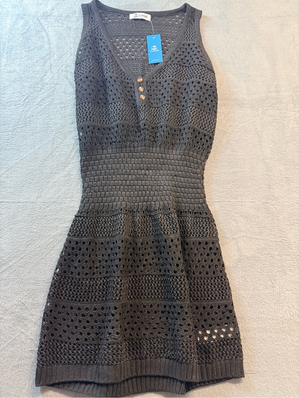 Cupshe - Black Crochet Knit Sleeveless Swim Coverup